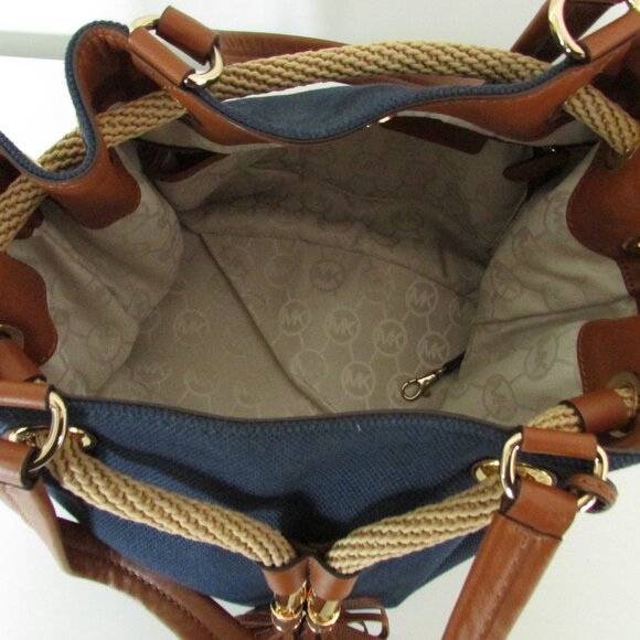 Michael Kors Canvas Shoulder Bag Purse, Navy marina gathered tote - Picture 3 of 9